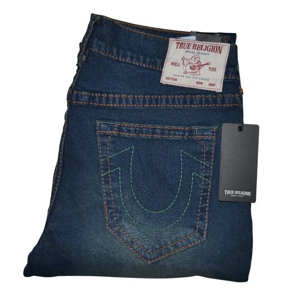 True Religion Ricky Relaxed Straight Jeans Mens Size 36x34 Dark Wash NWT